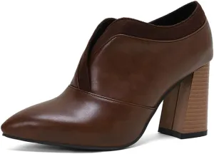 BEAUPAS Women's Pointed Toe Chunky High Heel Pumps Loafers Closed Toe Block Heels Booties Vintage Shoes