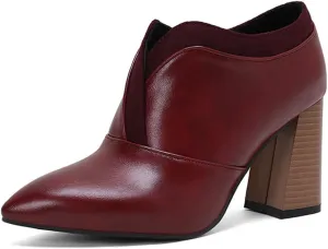 BEAUPAS Women's Pointed Toe Chunky High Heel Pumps Loafers Closed Toe Block Heels Booties Vintage Shoes
