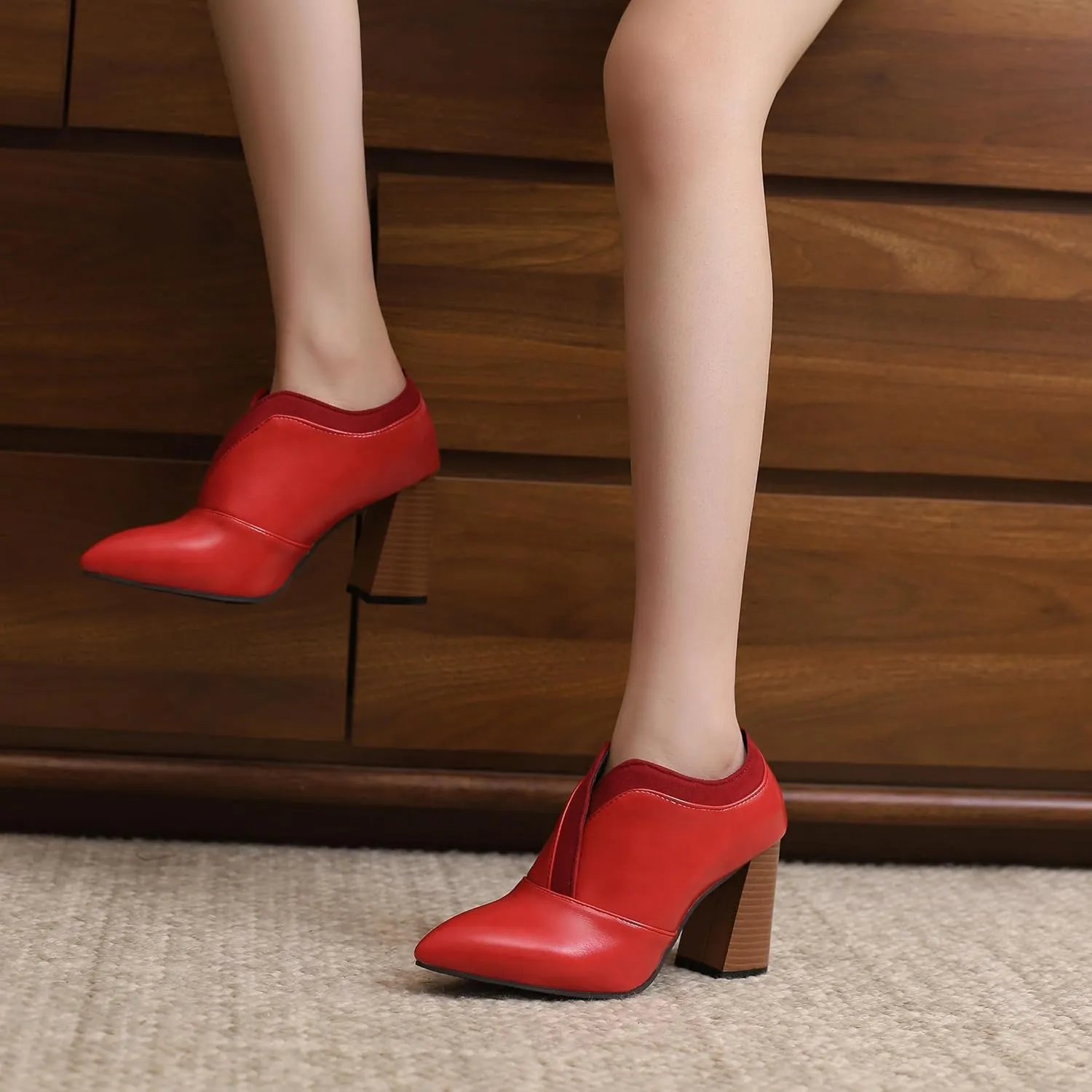 BEAUPAS Women's Pointed Toe Chunky High Heel Pumps Loafers Closed Toe Block Heels Booties Vintage Shoes