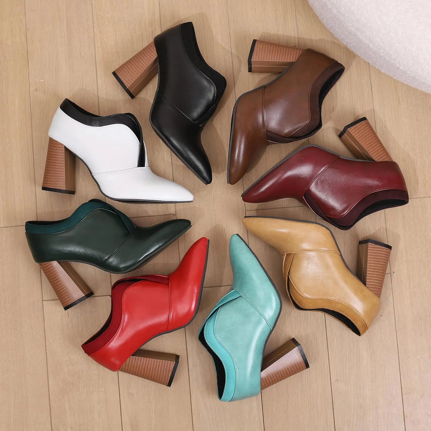 BEAUPAS Women's Pointed Toe Chunky High Heel Pumps Loafers Closed Toe Block Heels Booties Vintage Shoes