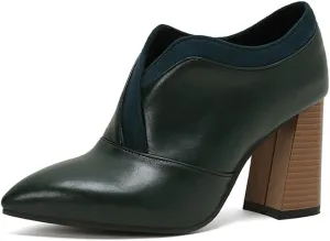 BEAUPAS Women's Pointed Toe Chunky High Heel Pumps Loafers Closed Toe Block Heels Booties Vintage Shoes