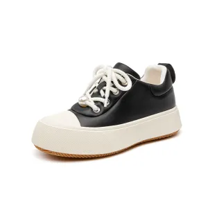 BeauToday Round Toe Womens Chunky Sneakers Lace-up Platform Sneakers with Delicate Pearl Embellishment