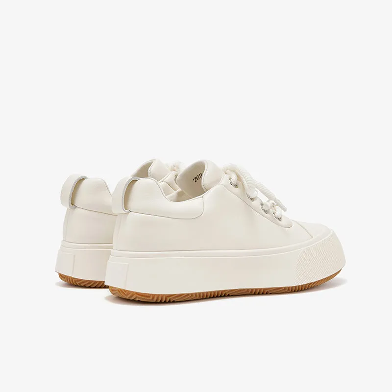BeauToday Round Toe Womens Chunky Sneakers Lace-up Platform Sneakers with Delicate Pearl Embellishment