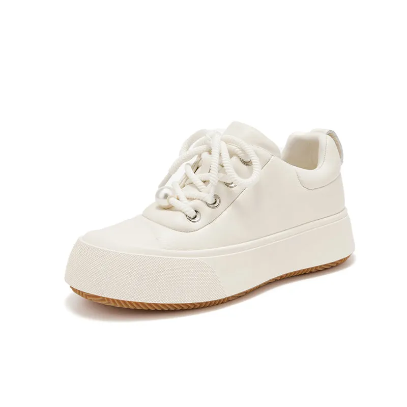 BeauToday Round Toe Womens Chunky Sneakers Lace-up Platform Sneakers with Delicate Pearl Embellishment
