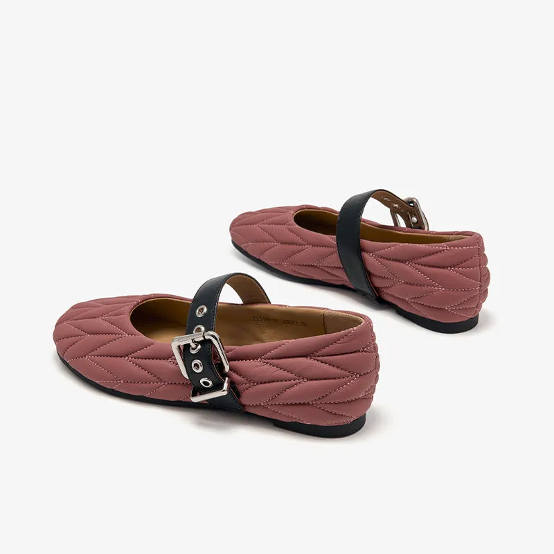 BeauToday Women's Soft Leather Mary Janes Flat with Adjustable Metal Buckle