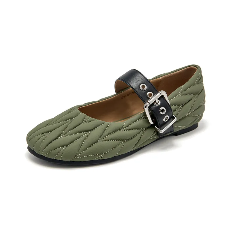 BeauToday Women's Soft Leather Mary Janes Flat with Adjustable Metal Buckle