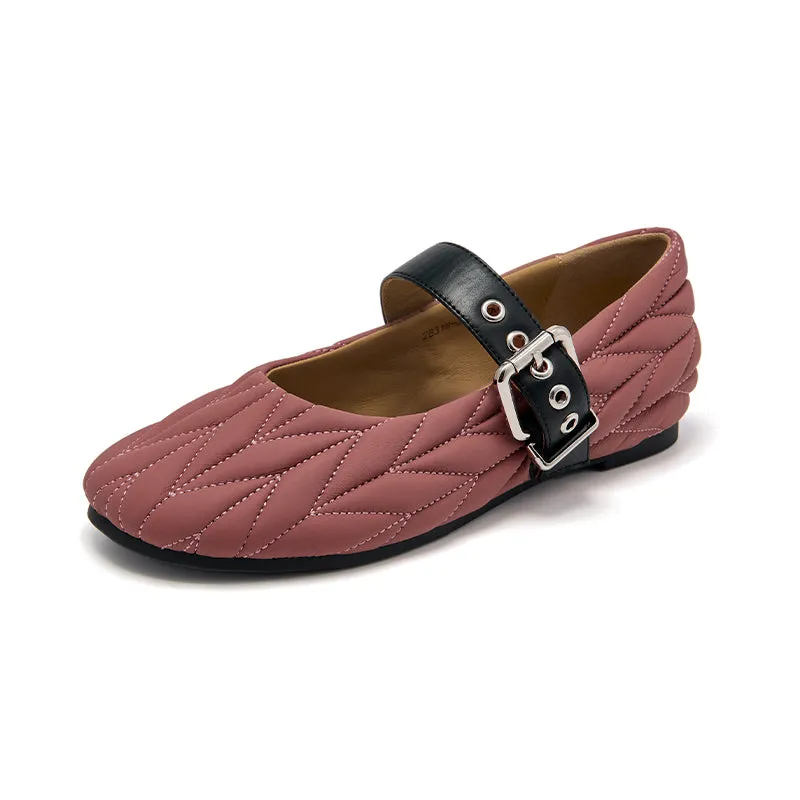 BeauToday Women's Soft Leather Mary Janes Flat with Adjustable Metal Buckle
