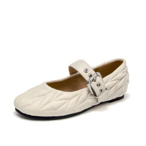 BeauToday Women's Soft Leather Mary Janes Flat with Adjustable Metal Buckle