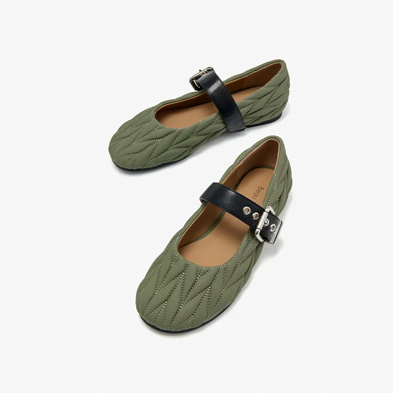 BeauToday Women's Soft Leather Mary Janes Flat with Adjustable Metal Buckle