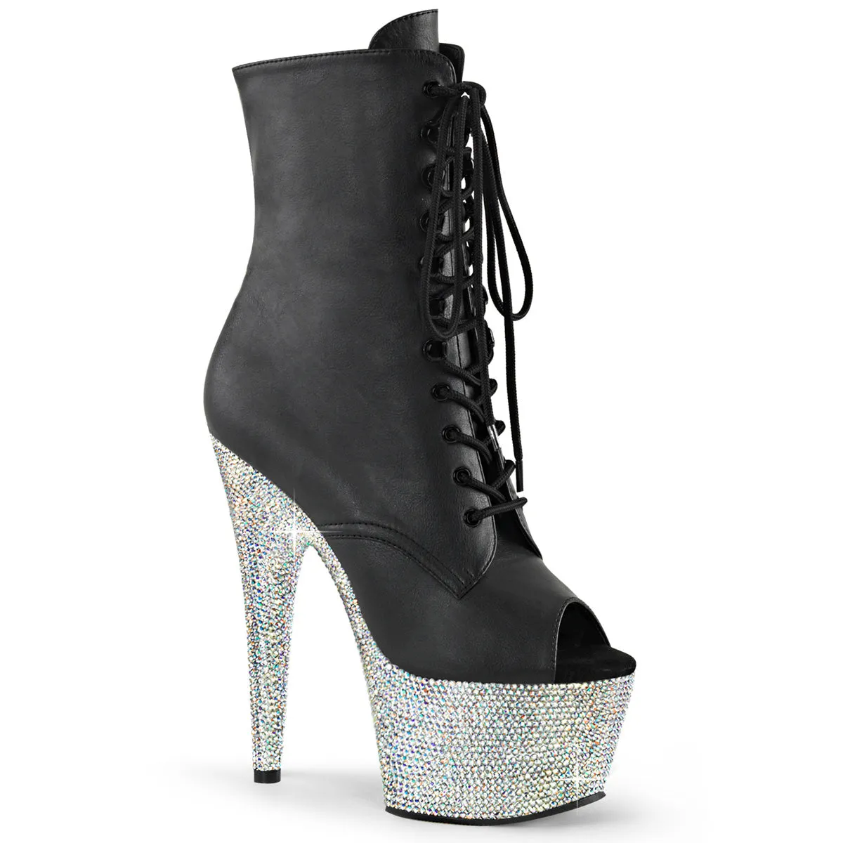 BEJEWELED-1021-7 Pleaser Black Faux Leather Sexy Platform Shoes (Pole Dancing Heels)