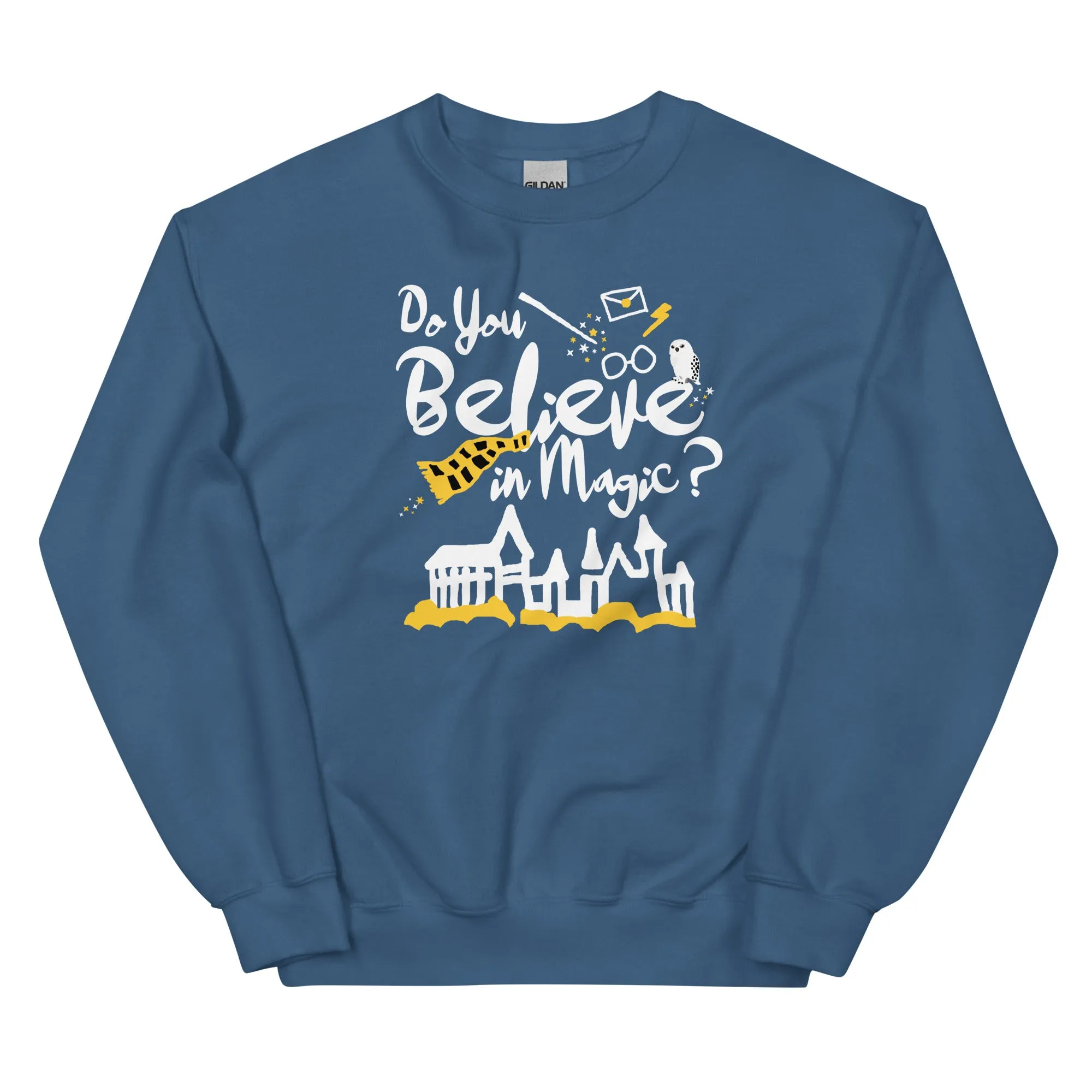 Believe in Magic Sweatshirt Yellow and Black Scarf House Wizard and Witch Adult Unisex Sweatshirt