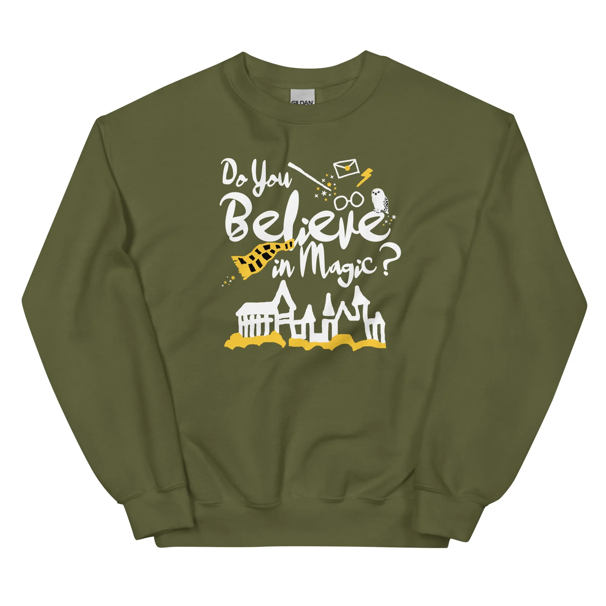 Believe in Magic Sweatshirt Yellow and Black Scarf House Wizard and Witch Adult Unisex Sweatshirt