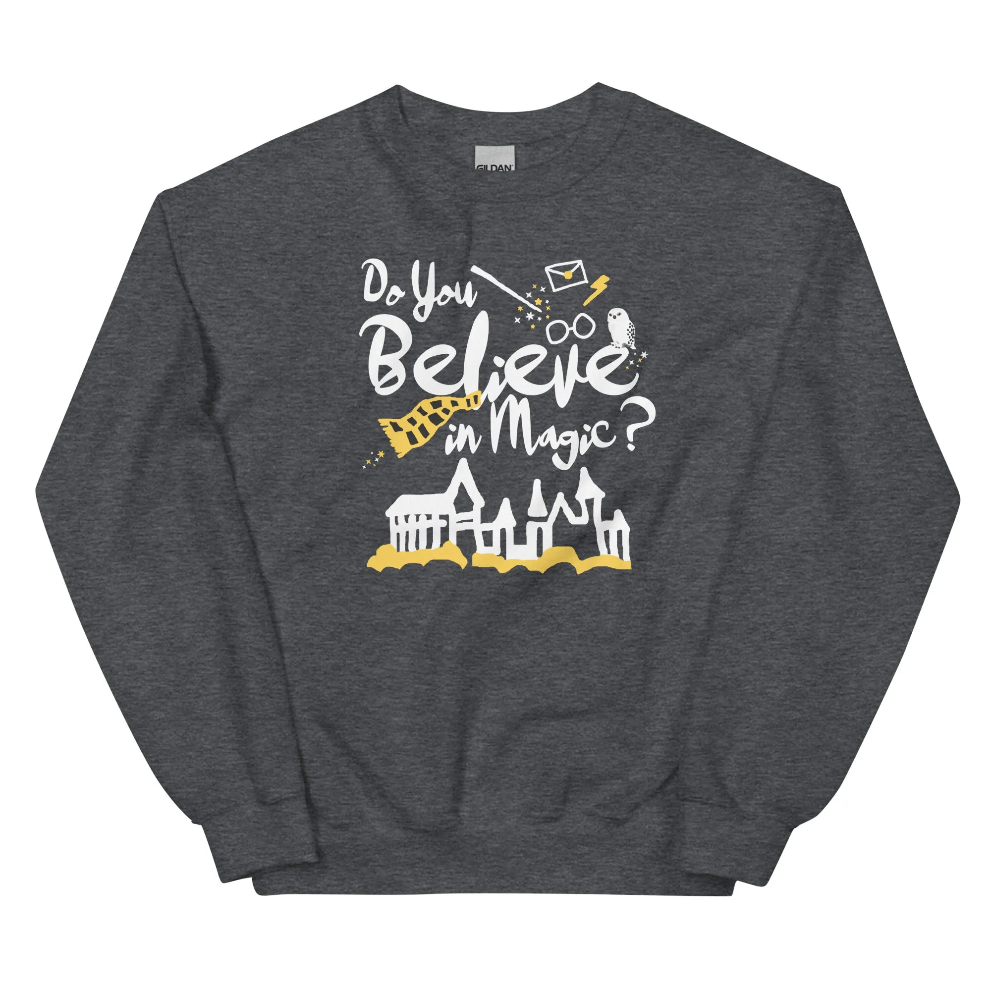Believe in Magic Sweatshirt Yellow and Black Scarf House Wizard and Witch Adult Unisex Sweatshirt