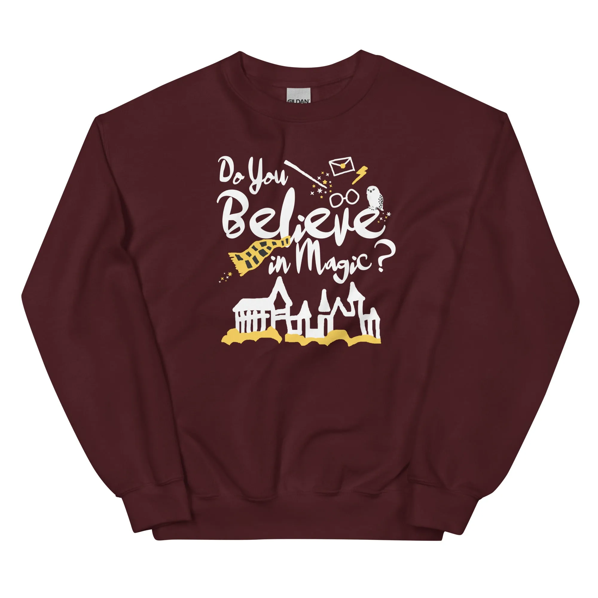 Believe in Magic Sweatshirt Yellow and Black Scarf House Wizard and Witch Adult Unisex Sweatshirt