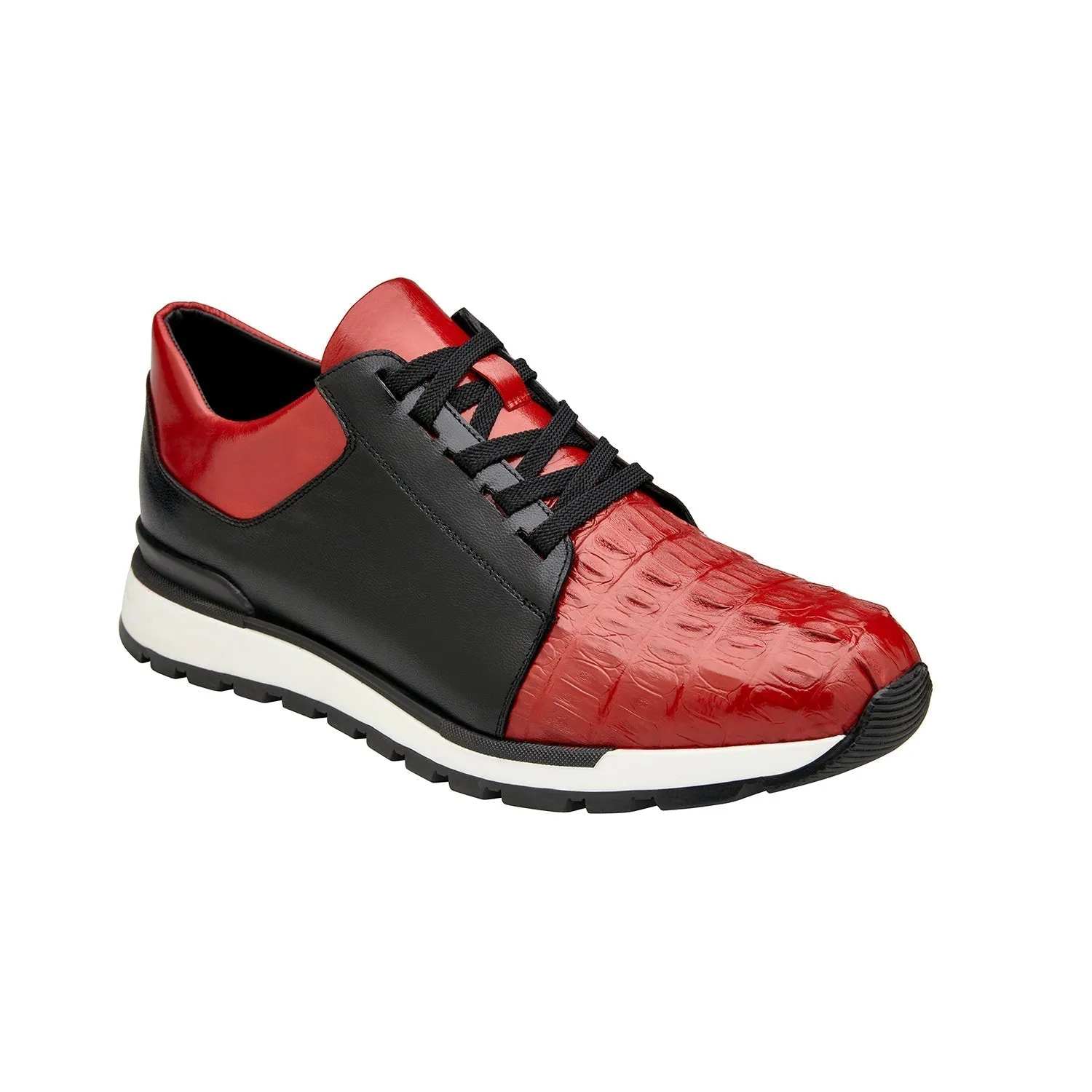 Belvedere 33631 Titan Men's Shoes Black & Red Exotic Caiman Crocodile / Calf-Skin Leather Casual Sneakers (BV3168)