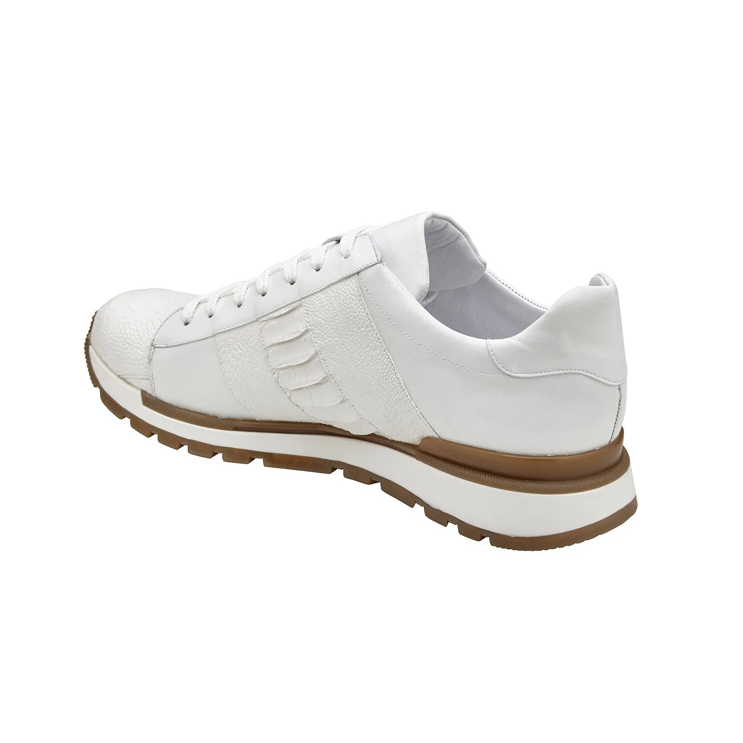 Belvedere Blake 33629 Shoes Men's White Exotic Genuine Ostrich / Calf-Skin Leather Casual Sneakers (BV3165)