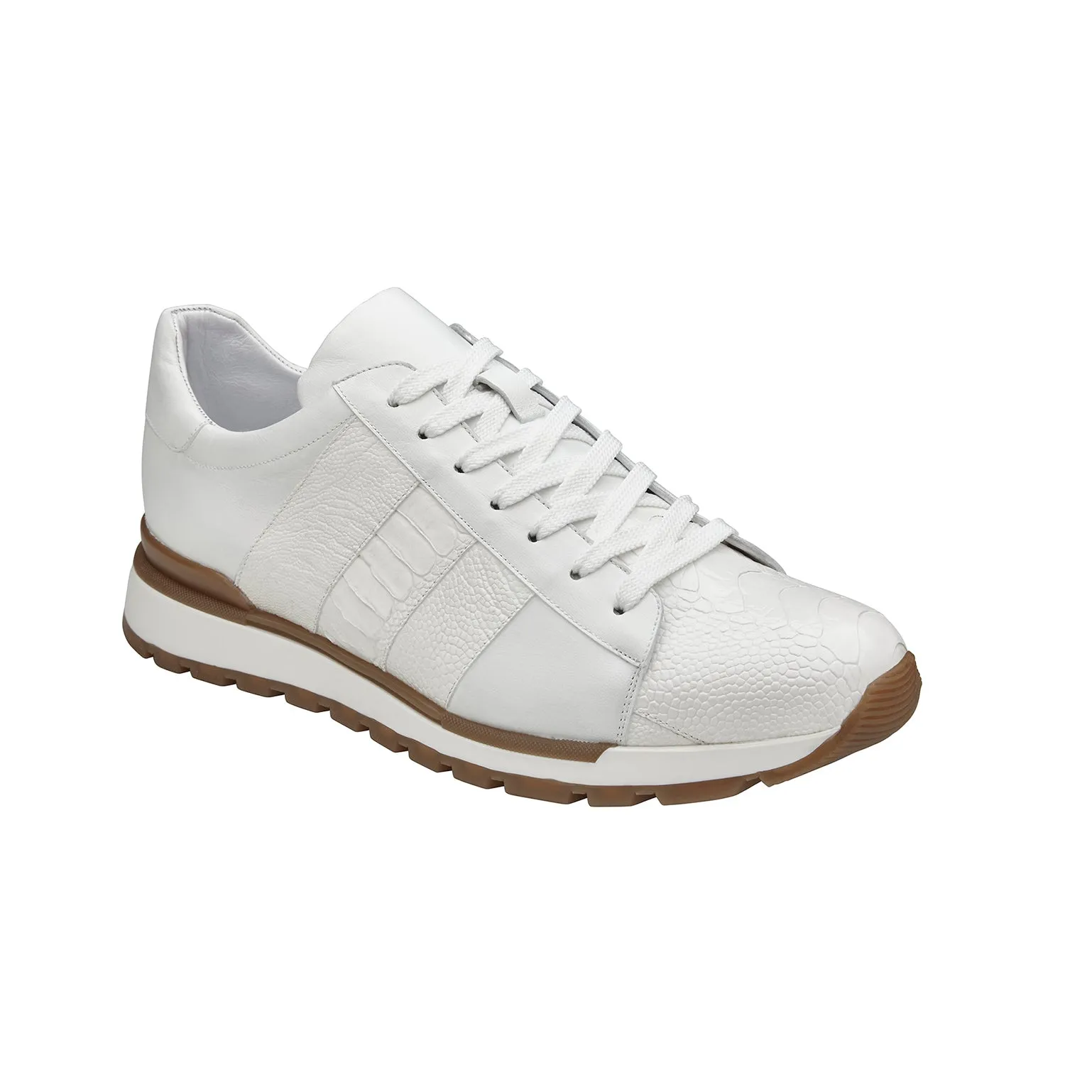 Belvedere Blake 33629 Shoes Men's White Exotic Genuine Ostrich / Calf-Skin Leather Casual Sneakers (BV3165)