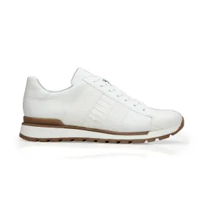 Belvedere Blake 33629 Shoes Men's White Exotic Genuine Ostrich / Calf-Skin Leather Casual Sneakers (BV3165)