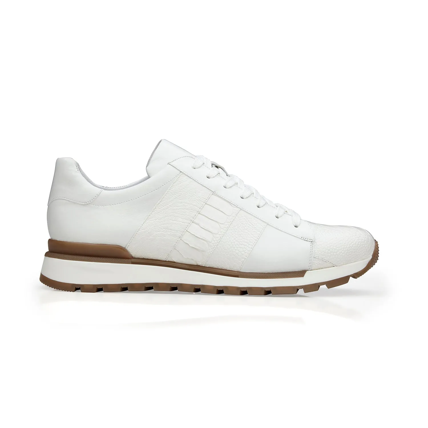 Belvedere Blake 33629 Shoes Men's White Exotic Genuine Ostrich / Calf-Skin Leather Casual Sneakers (BV3165)
