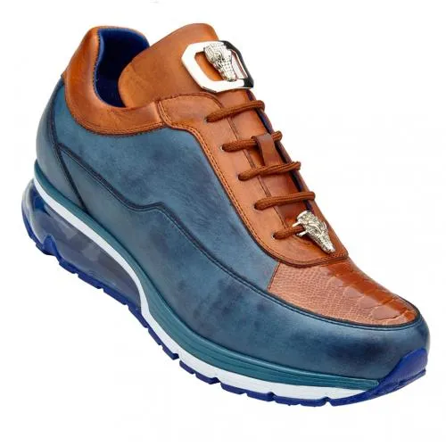 Belvedere Flash Antique Blue Genuine Ostrich Soft Italian Calf Skin Men's Sneakers