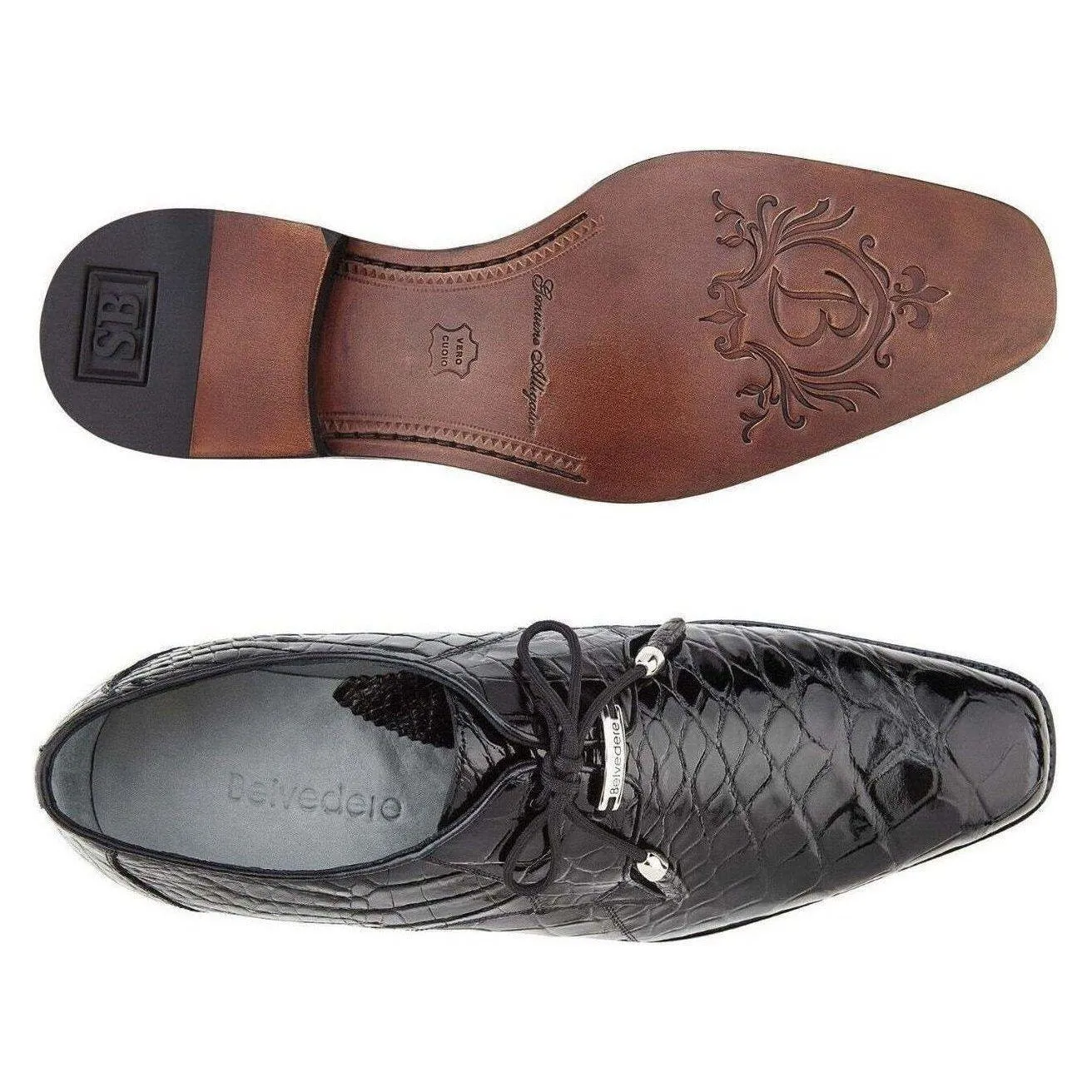 Belvedere Men's Shoes Lago Genuine Alligator Plain Toe Tassel Black 14010