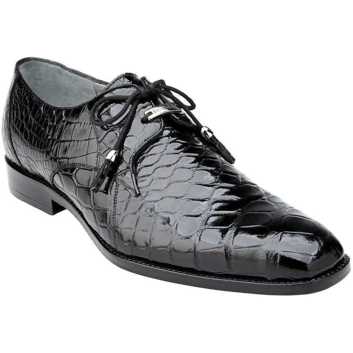 Belvedere Men's Shoes Lago Genuine Alligator Plain Toe Tassel Black 14010
