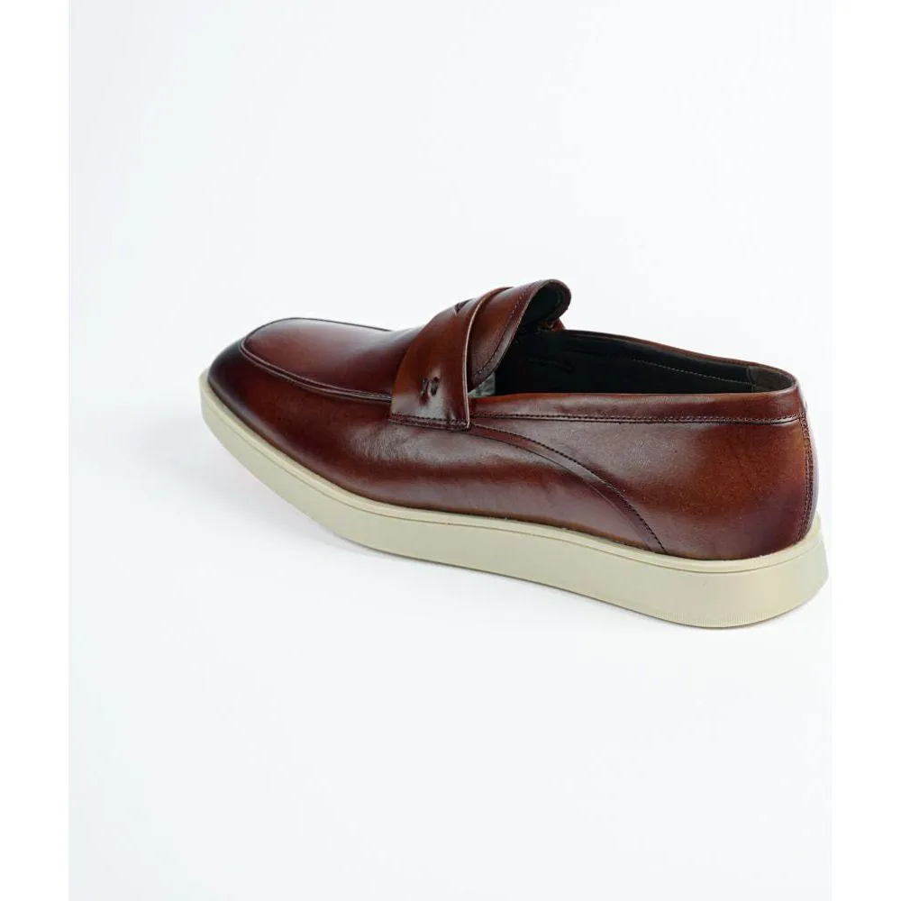 Belvedere Studio Men's Walking Shoes Penny Loafer Leather Maurizio Cognac