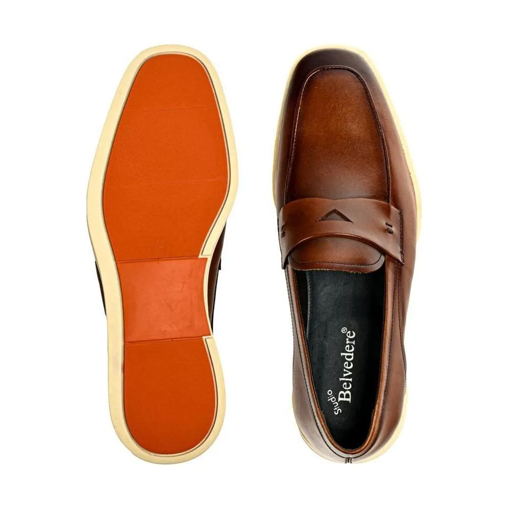 Belvedere Studio Men's Walking Shoes Penny Loafer Leather Maurizio Cognac