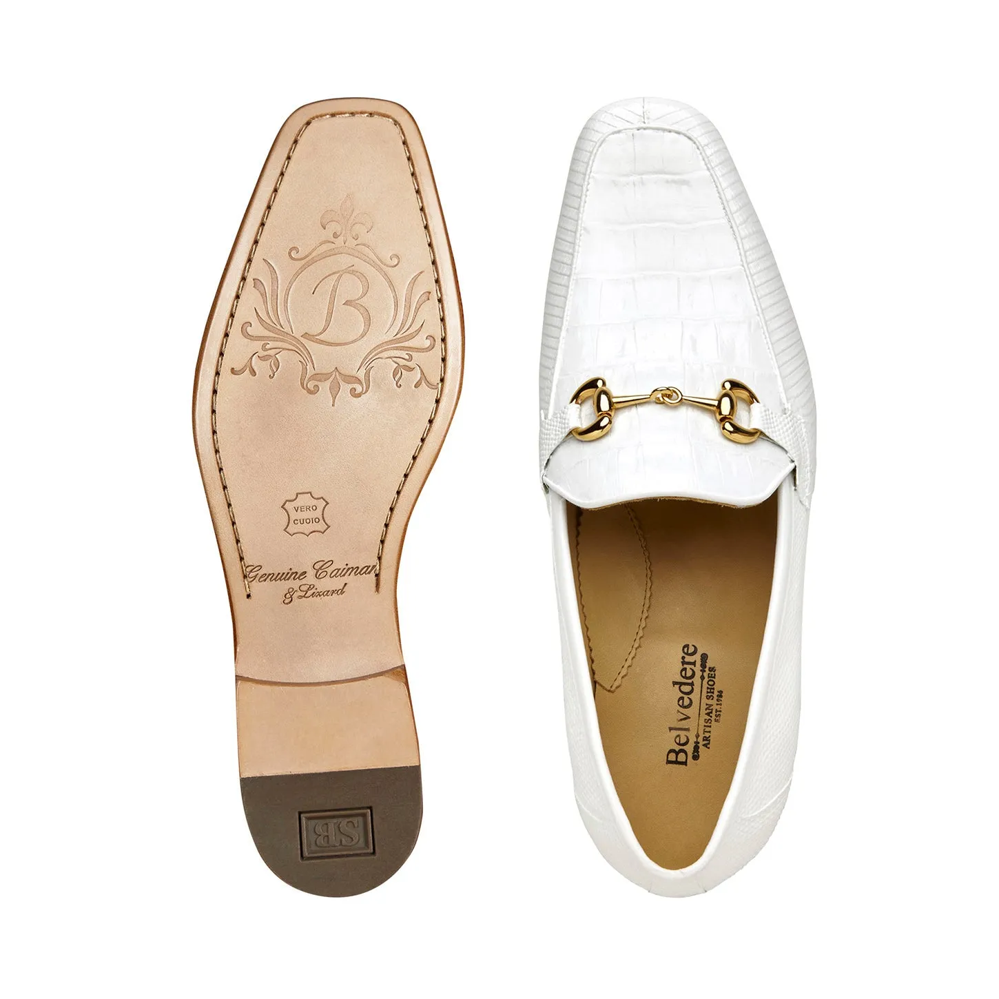 Belvedere Udine 1030 Men's Shoes Exotic Caiman Crocodile / Lizard Horse-bit Loafer (BV3182)