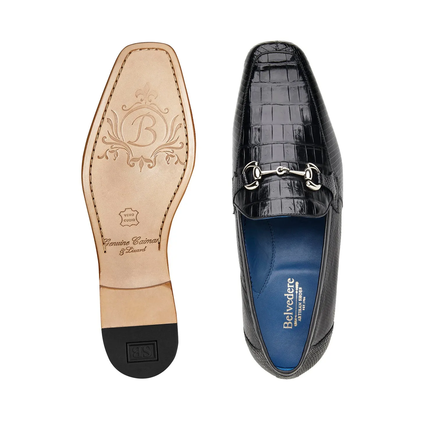 Belvedere Udine 1030 Men's Shoes Exotic Caiman Crocodile / Lizard Horse-bit Loafer (BV3182)