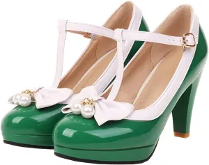 Betastella Women's Cute Platform Cosplay Shoes Mary Janes Chunky Heel Cross Ankle Strap Pumps with Bows