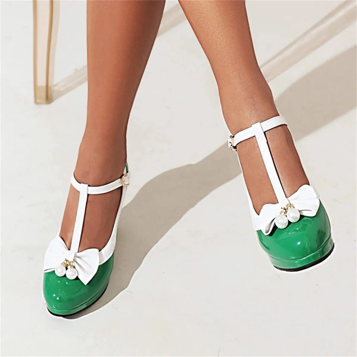 Betastella Women's Cute Platform Cosplay Shoes Mary Janes Chunky Heel Cross Ankle Strap Pumps with Bows