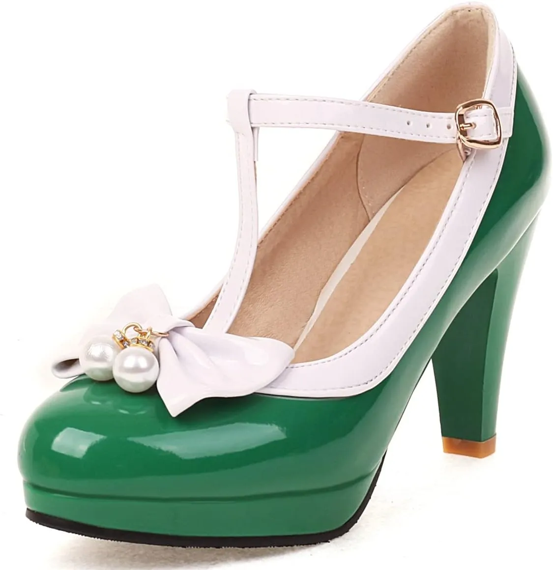 Betastella Women's Cute Platform Cosplay Shoes Mary Janes Chunky Heel Cross Ankle Strap Pumps with Bows