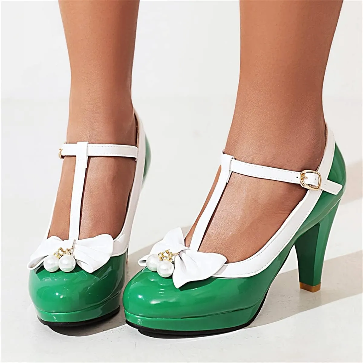 Betastella Women's Cute Platform Cosplay Shoes Mary Janes Chunky Heel Cross Ankle Strap Pumps with Bows