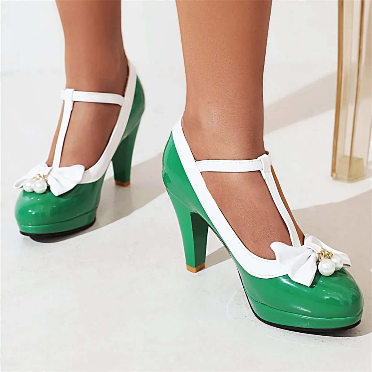 Betastella Women's Cute Platform Cosplay Shoes Mary Janes Chunky Heel Cross Ankle Strap Pumps with Bows