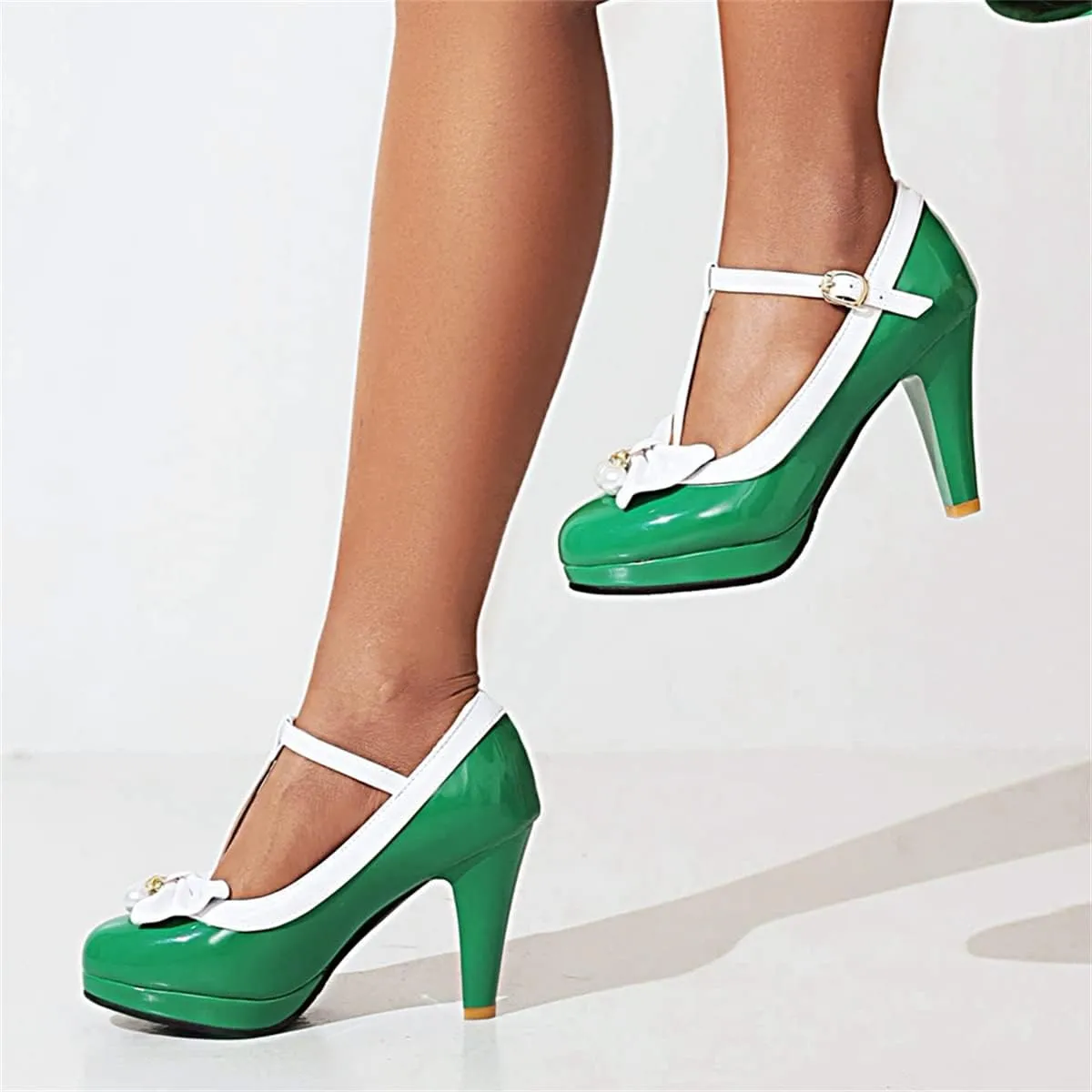 Betastella Women's Cute Platform Cosplay Shoes Mary Janes Chunky Heel Cross Ankle Strap Pumps with Bows