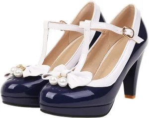 Betastella Women's Cute Platform Cosplay Shoes Mary Janes Chunky Heel Cross Ankle Strap Pumps with Bows