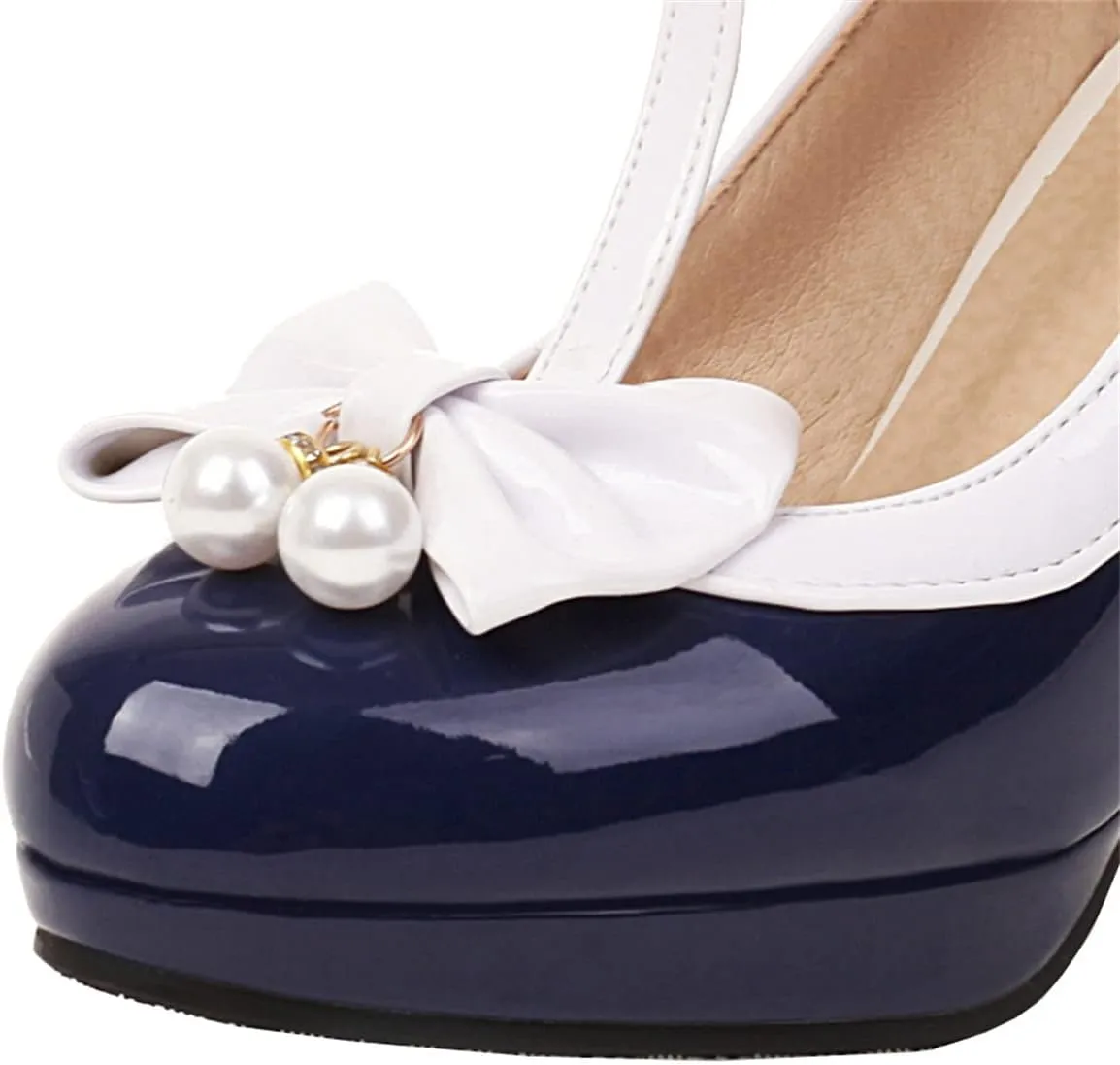 Betastella Women's Cute Platform Cosplay Shoes Mary Janes Chunky Heel Cross Ankle Strap Pumps with Bows
