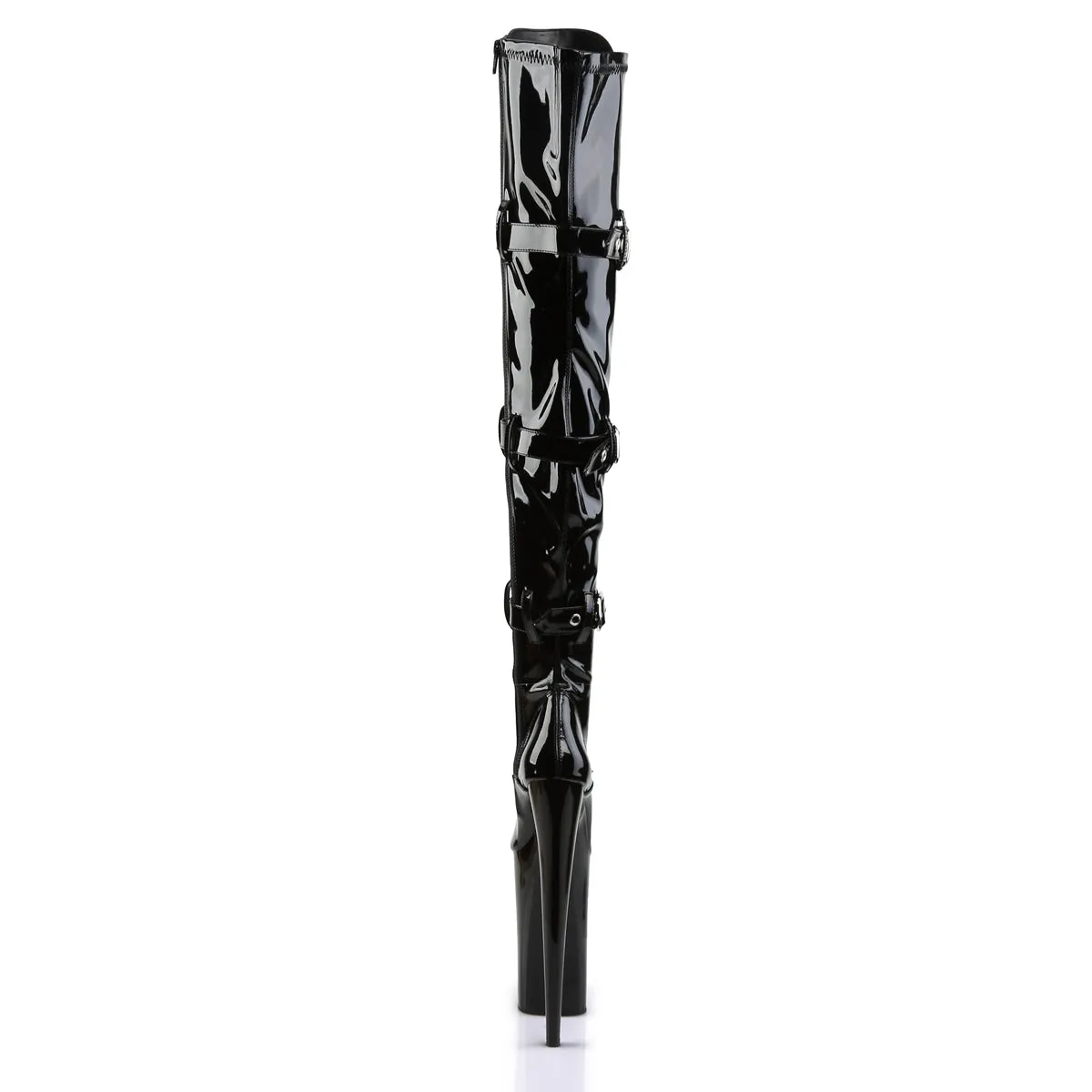 Beyond 3028 Black Patent 10" Heel Buckle Strap OTK Thigh Boots -Direct