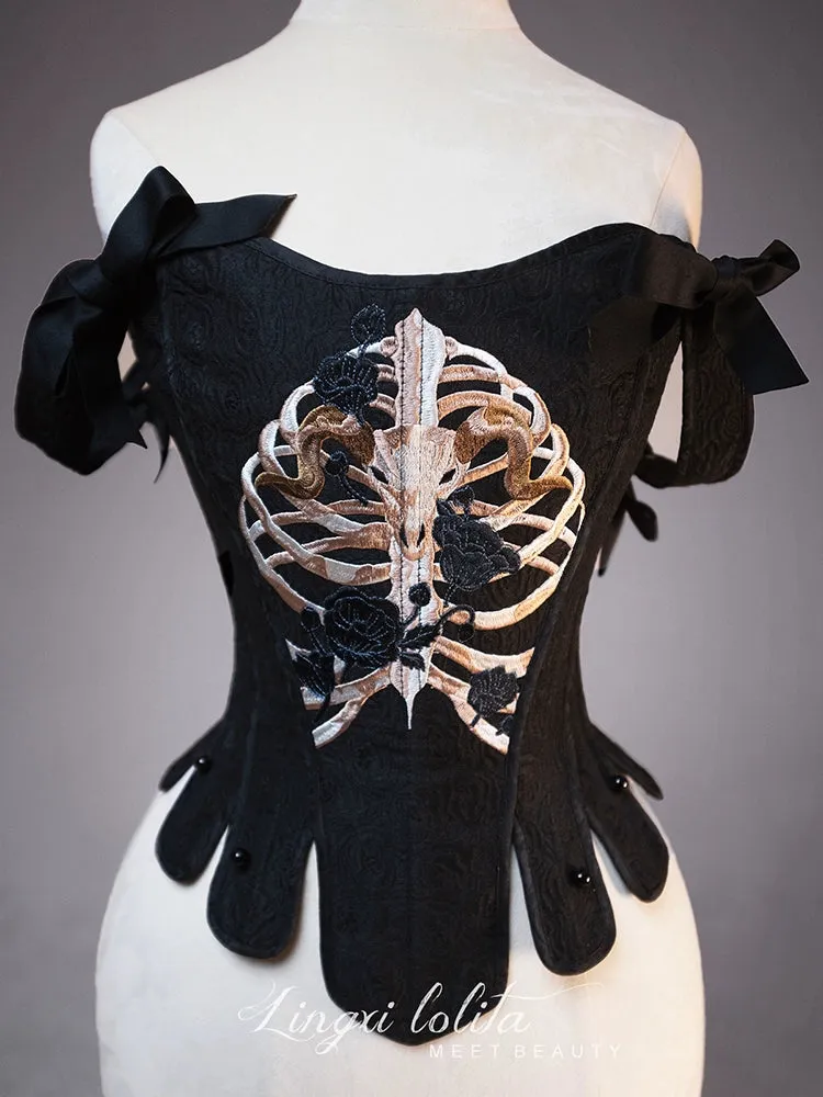 (BFM)Lingxi Lolita~Bone island Gothic Lolita Corset Goth Blouse Skirt Set