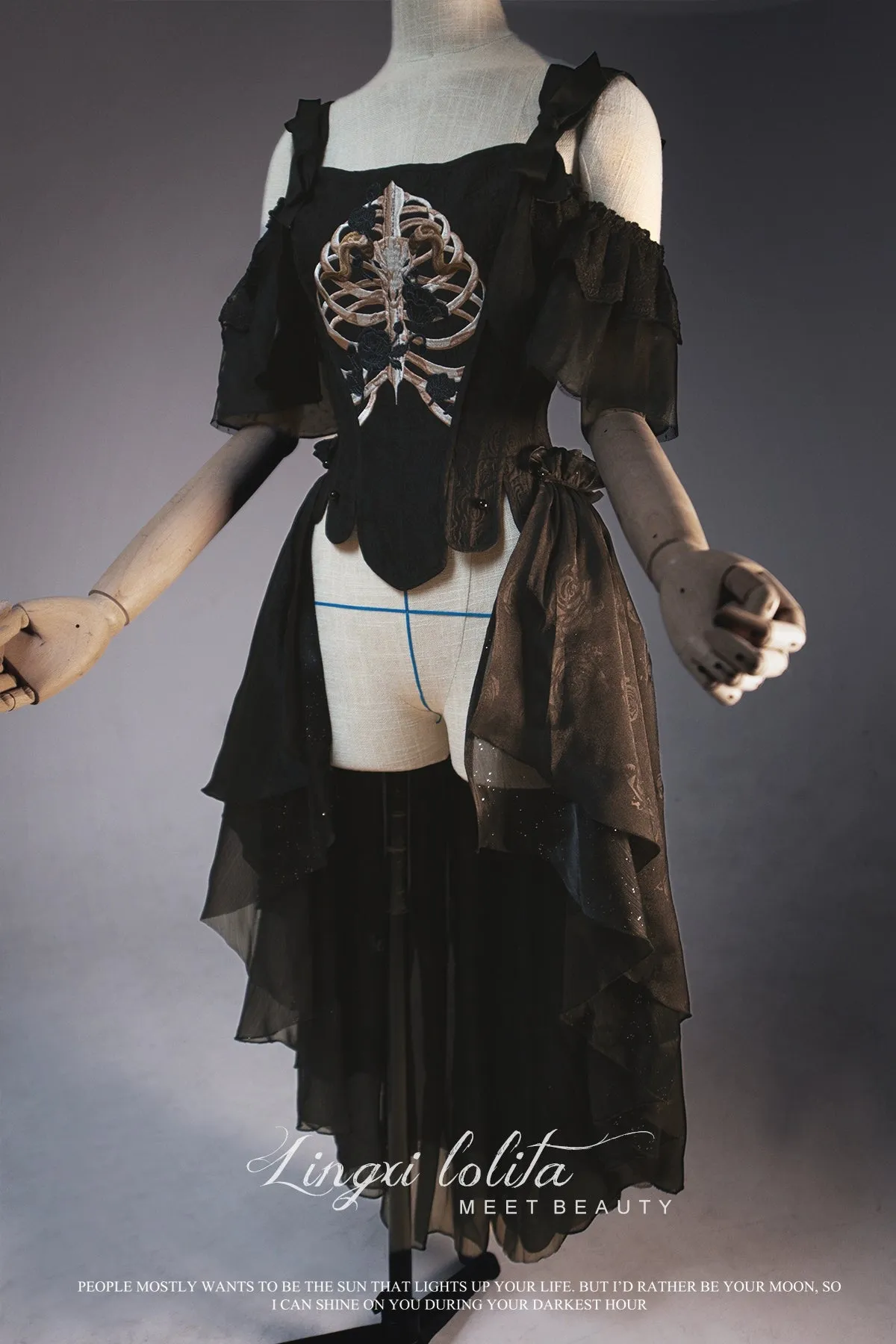 (BFM)Lingxi Lolita~Bone island Gothic Lolita Corset Goth Blouse Skirt Set