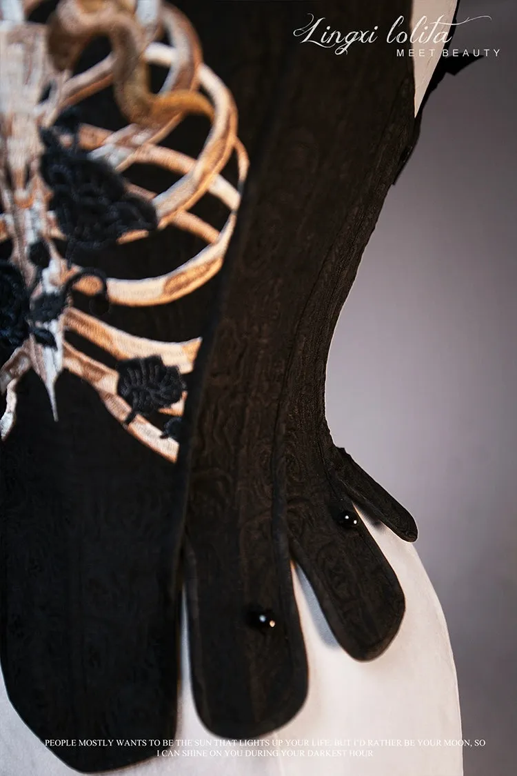 (BFM)Lingxi Lolita~Bone island Gothic Lolita Corset Goth Blouse Skirt Set