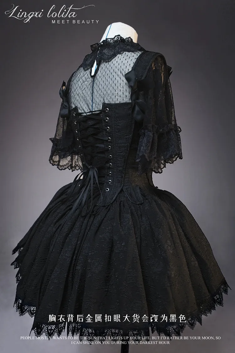 (BFM)Lingxi Lolita~Bone island Gothic Lolita Corset Goth Blouse Skirt Set