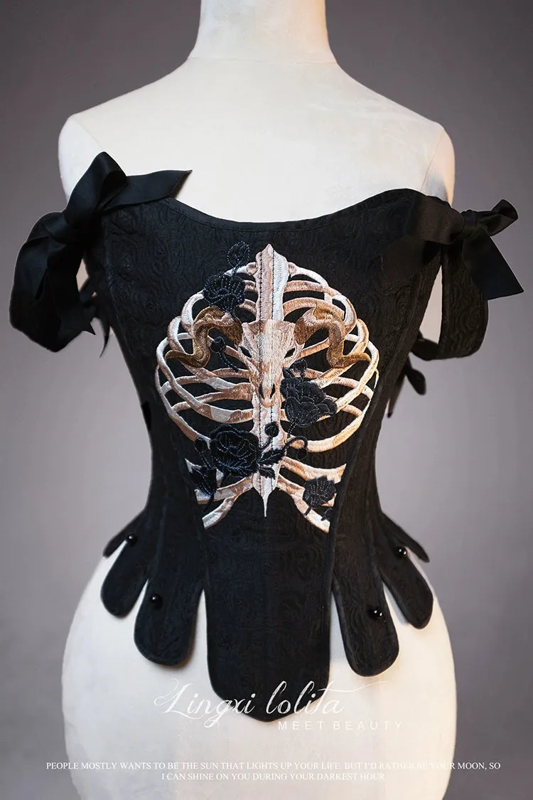 (BFM)Lingxi Lolita~Bone island Gothic Lolita Corset Goth Blouse Skirt Set