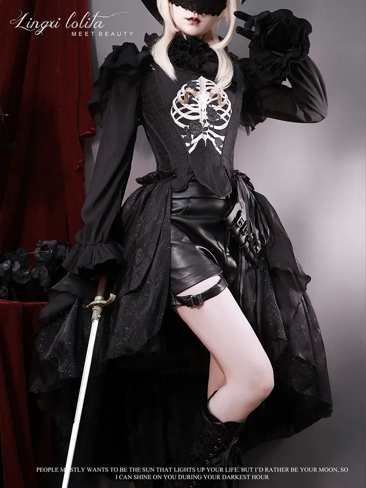 (BFM)Lingxi Lolita~Bone island Gothic Lolita Corset Goth Blouse Skirt Set