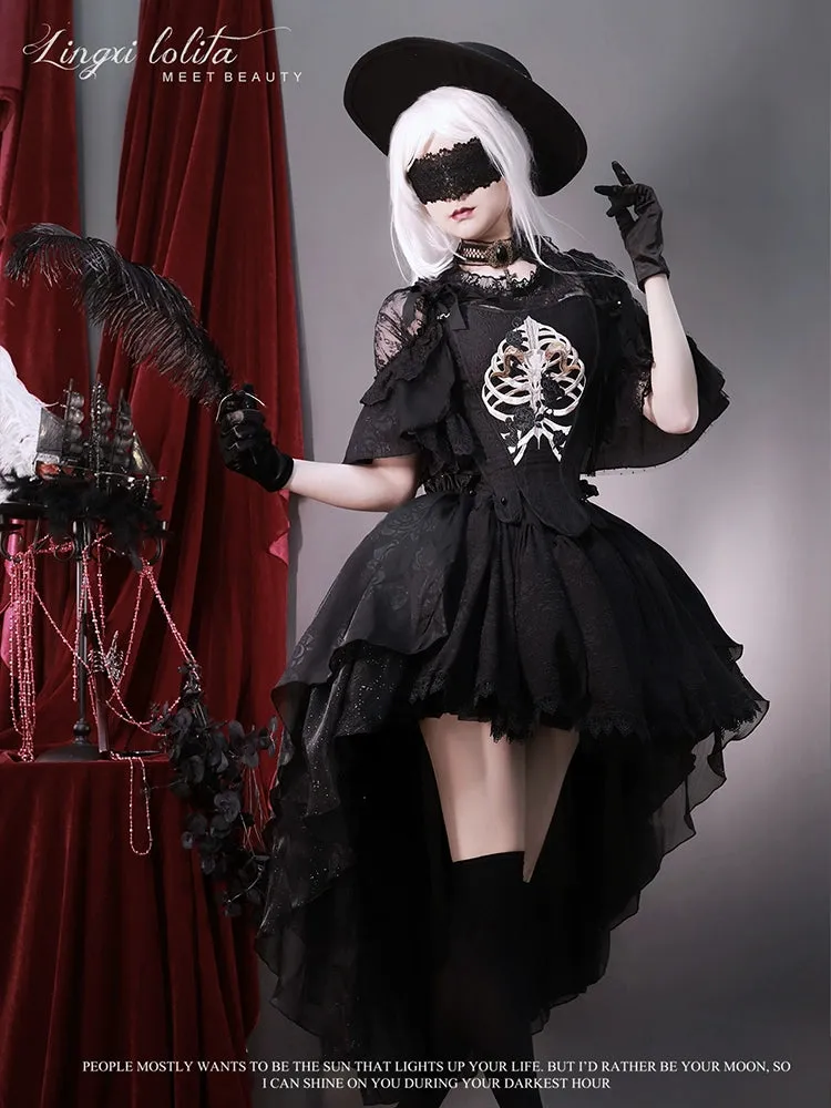 (BFM)Lingxi Lolita~Bone island Gothic Lolita Corset Goth Blouse Skirt Set