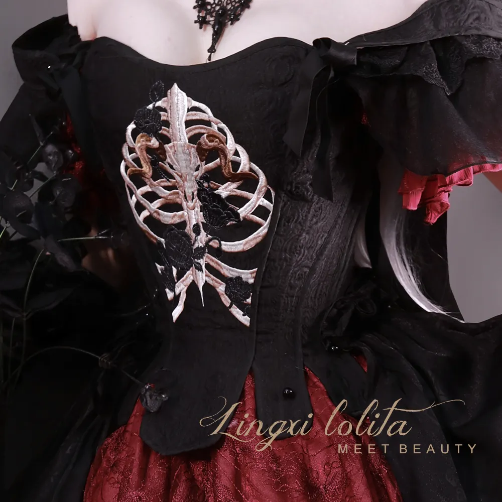 (BFM)Lingxi Lolita~Bone island Gothic Lolita Corset Goth Blouse Skirt Set