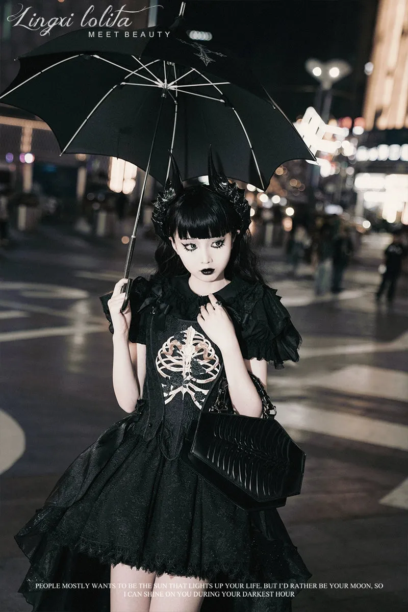 (BFM)Lingxi Lolita~Bone island Gothic Lolita Corset Goth Blouse Skirt Set