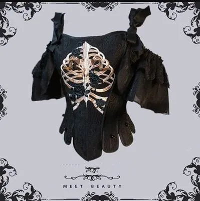 (BFM)Lingxi Lolita~Bone island Gothic Lolita Corset Goth Blouse Skirt Set