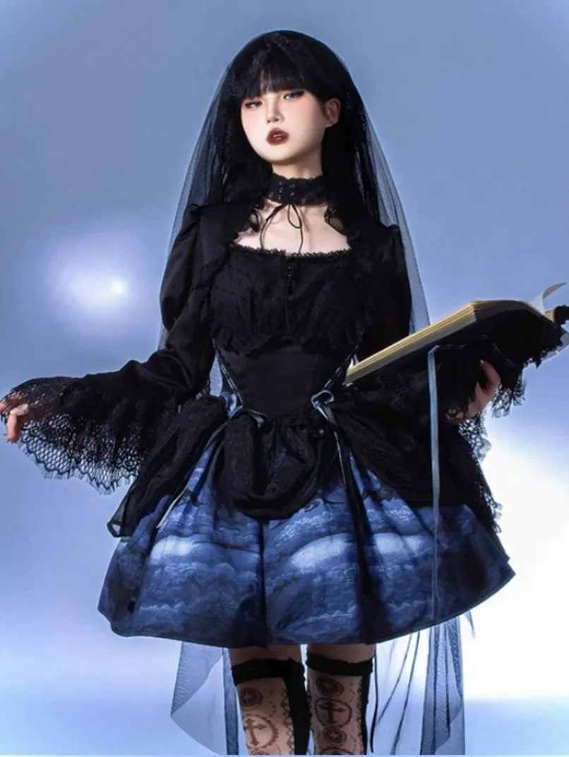 (BFM)MUSEUM~Endless Road Lucifer Gothic Dress in Black and White Color